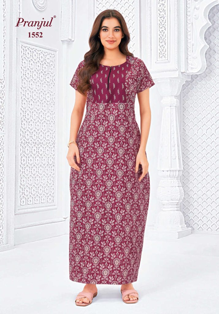 Pranjul 1552 Wine Cotton Nighty